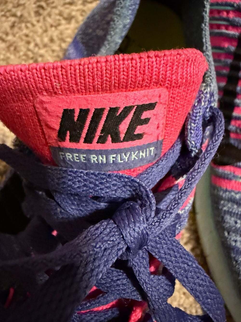 Nike Free RN Flyknit Women's Running Shoes Blue and Pink - Picture 2 of 8